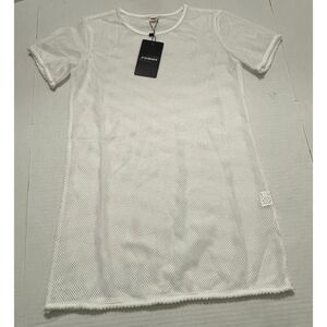 Girls White Mesh Beach Cover Up Dress Pom Pom Trim Size 150 NWT